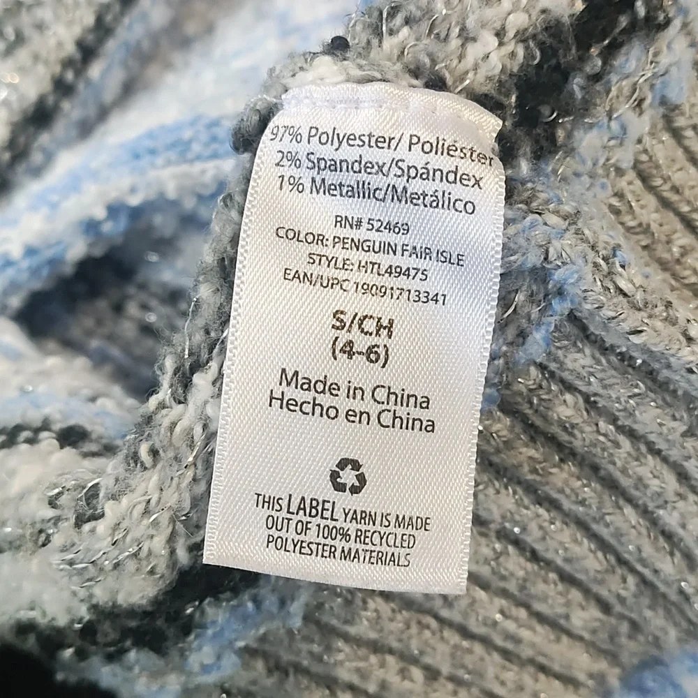 Holiday winter penguin sweater metallic blue knitted size small - Picture 9 of 10